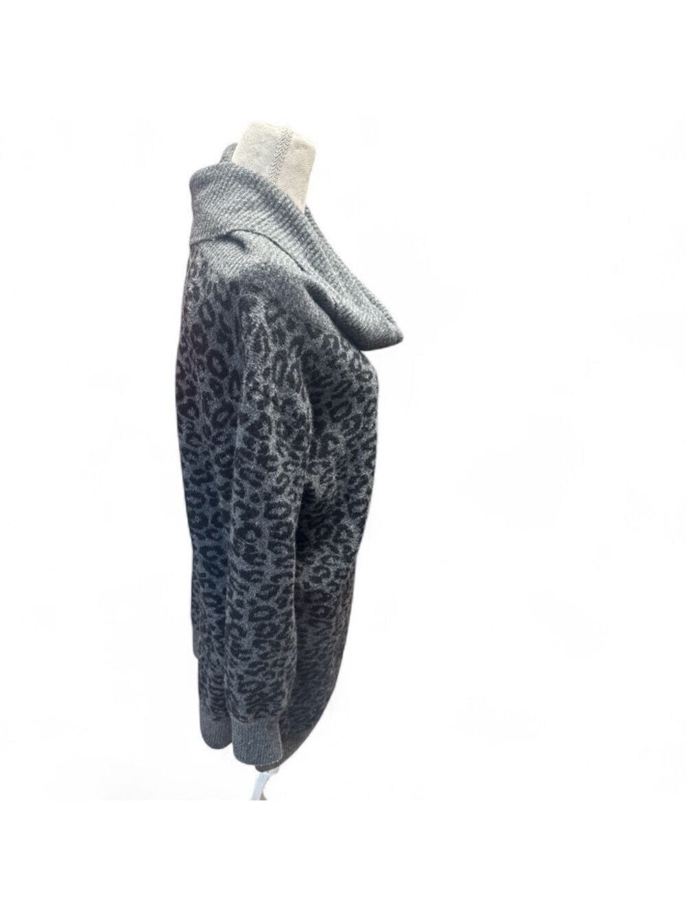 Anthropologie Emmy Cowl Neck Tunic Sweater Gray & black leopard Wool Blend Small - Picture 10 of 11